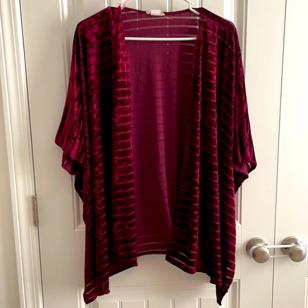 Burgundy velvet stripe kimono shawl